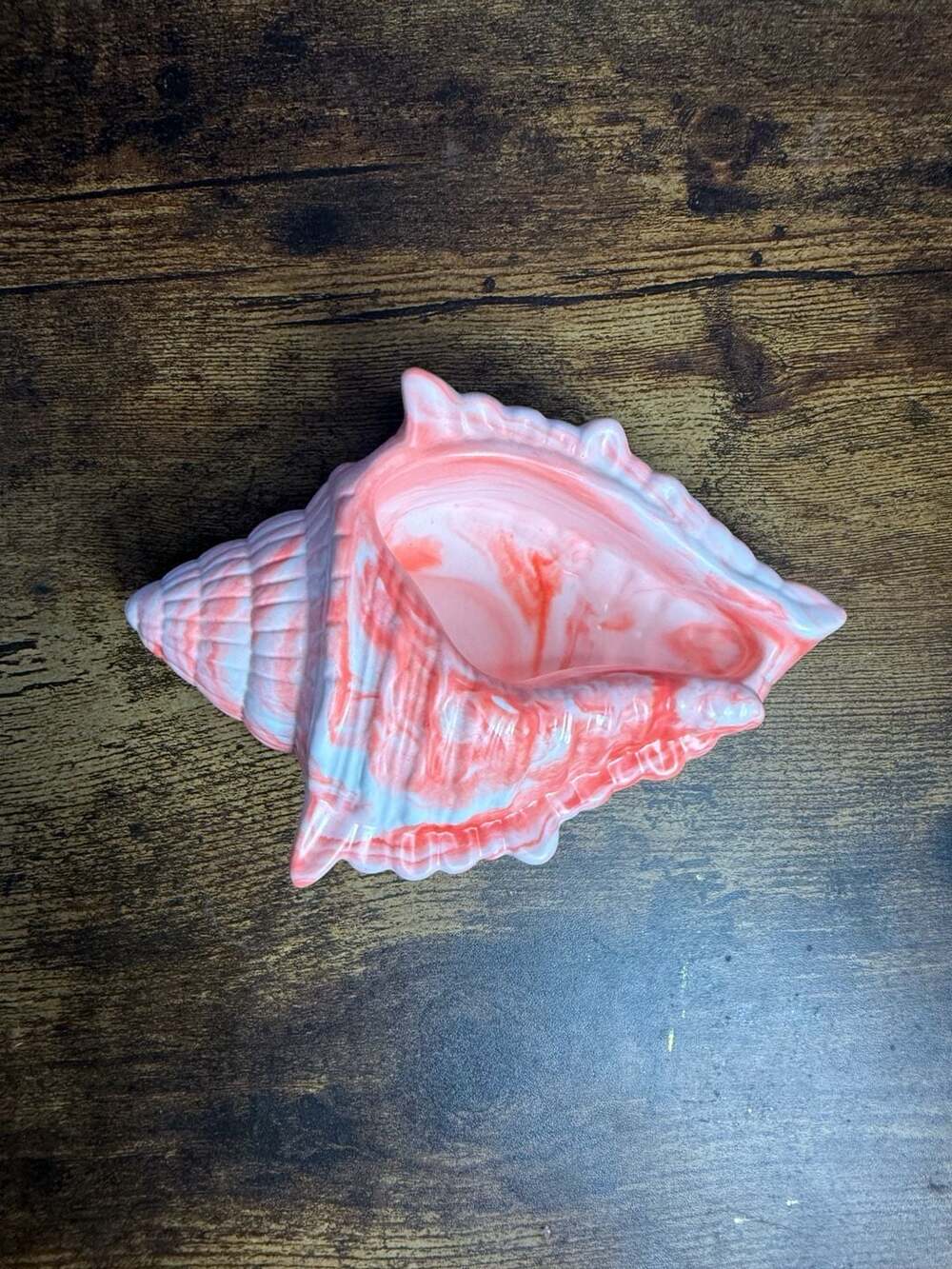 Handmade Marbled Pink and White Conch Shell Planter Bowl Pot Pourri Dish